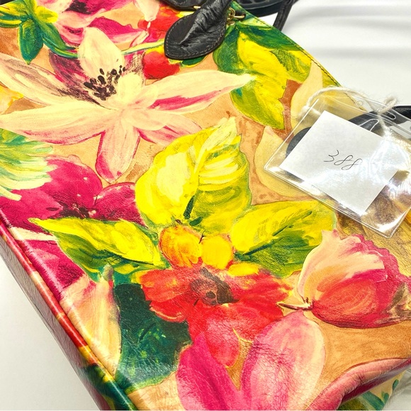 MAURIZIO TAIUTI FLORAL PAINTING MURAL LEATHER ITALY LARGE SHOULDER TOTE HAND BAG - Picture 7 of 7